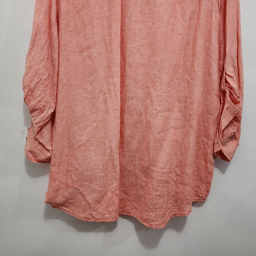 Jones & Co 100% Linen Popover Coral Long Tab Sleeve Coastal Shirt Plus Size 1X - Picture 11 of 11
